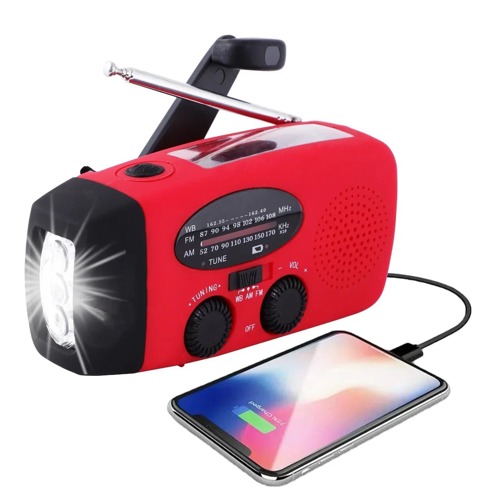 Tragbares Notfallradio mit Taschenlampe und Power Bank-Solar, Handkurbel, USB-C-Ladung, wasserfestes, AM/FM-Empfang 2
