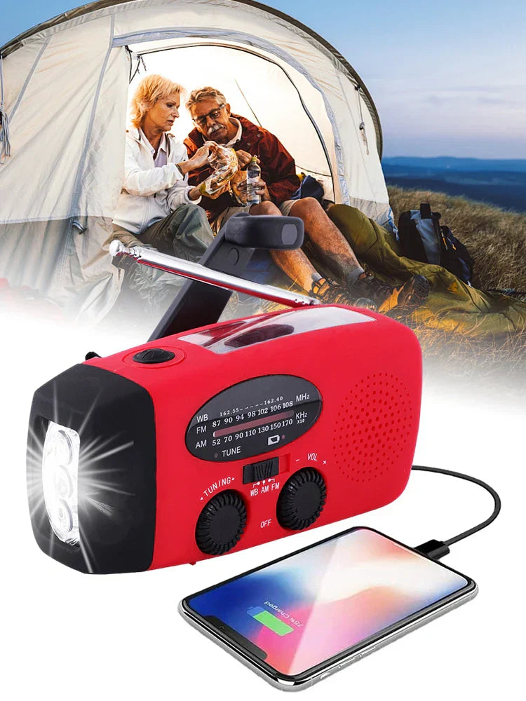 Tragbares Notfallradio mit Taschenlampe und Power Bank-Solar, Handkurbel, USB-C-Ladung, wasserfestes, AM/FM-Empfang 3