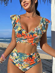 Tropischer Bikini -Bikini -Set mit fröhlicher Druck 0