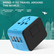 Universeller Reiseadapter mit 4 USB-Anschlüssen und Typ-C-Globale Kompatibilität, schnelle Ladesicherheitsfunktionen 2