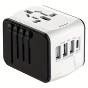Universeller Reiseadapter mit 4 USB-Anschlüssen und Typ-C-Globale Kompatibilität, schnelle Ladesicherheitsfunktionen 7