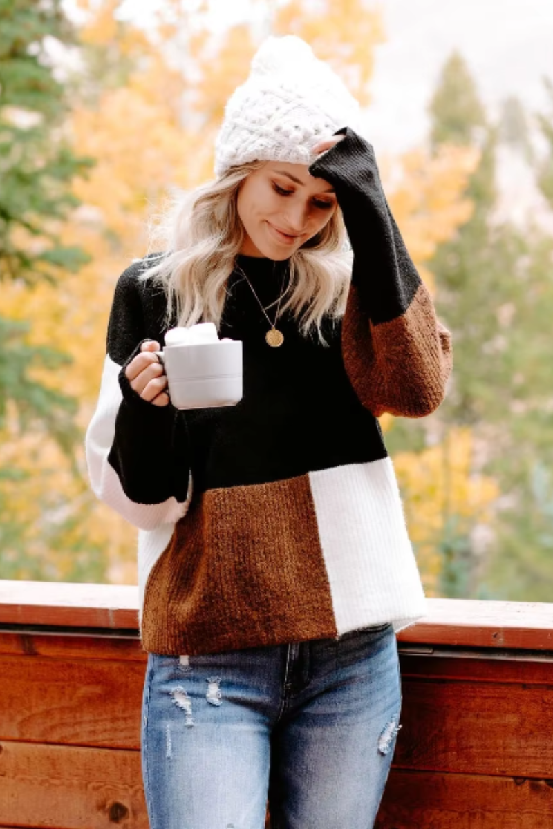 Donna | Varmare pullover med trendigt färgblocksmönster för damer