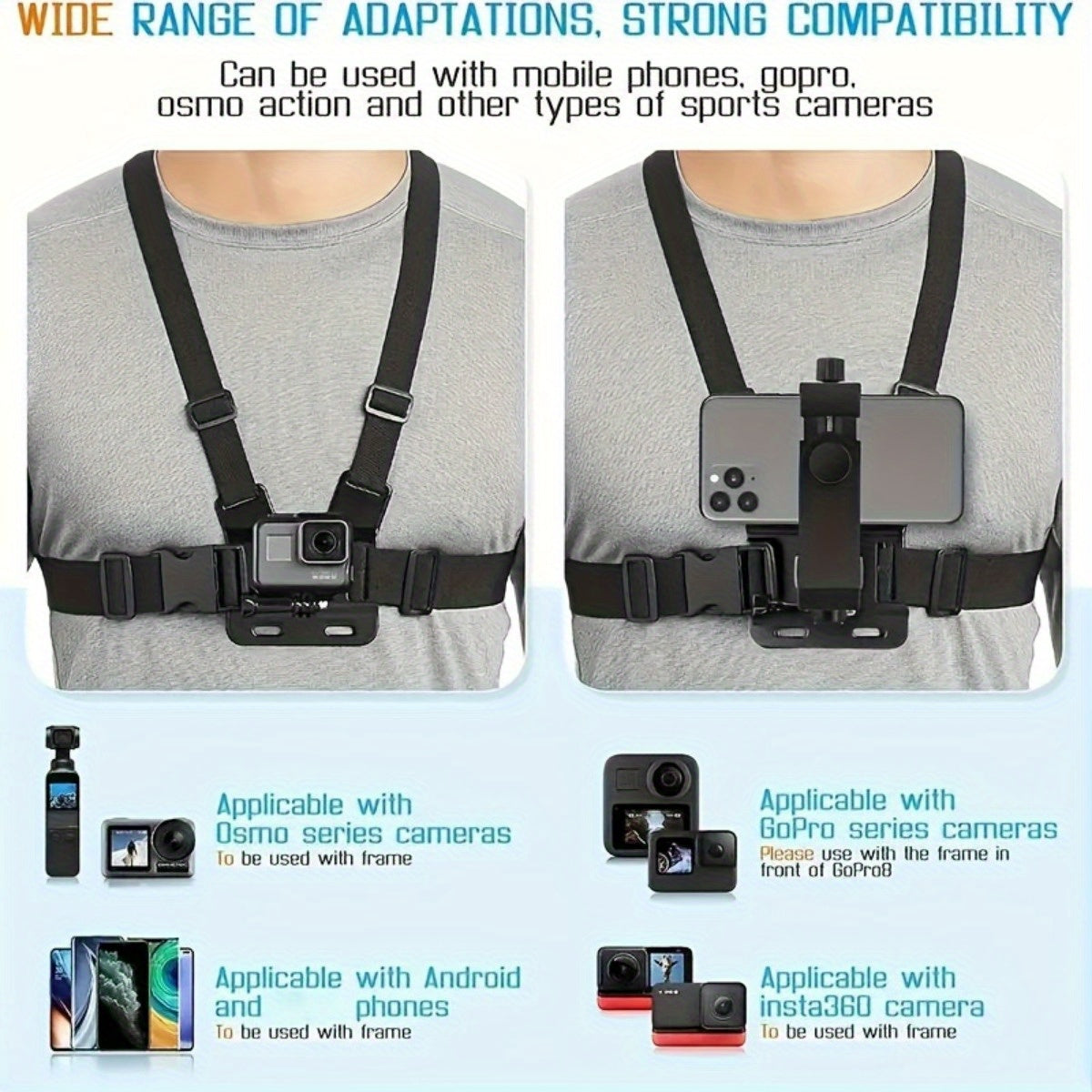 Verstellbarer Freisprecher Brustgürtel für bequeme Dreharbeiten und Fotografie-sichere Telefonhalter für Smartphones und Actionkameras 3