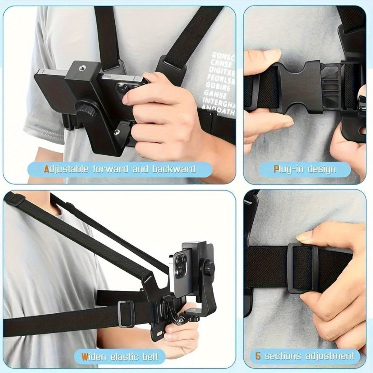 Verstellbarer Freisprecher Brustgürtel für bequeme Dreharbeiten und Fotografie-sichere Telefonhalter für Smartphones und Actionkameras 5