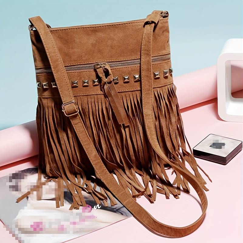 Vintage-Schultertasche mit Fransen für Damen im Retro-Boho-Stil 0