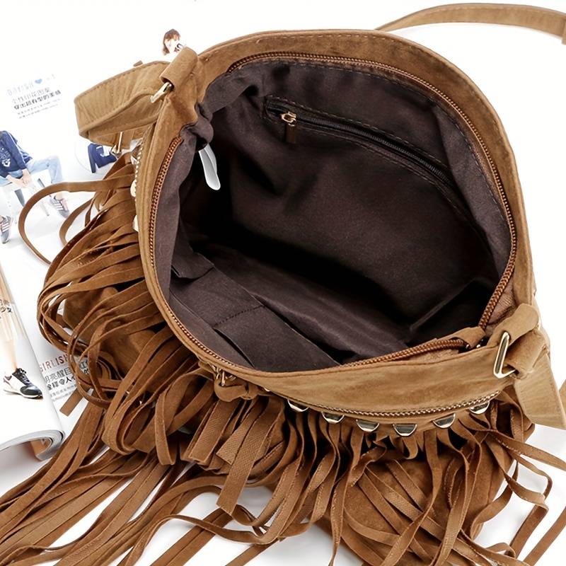 Vintage-Schultertasche mit Fransen für Damen im Retro-Boho-Stil 3