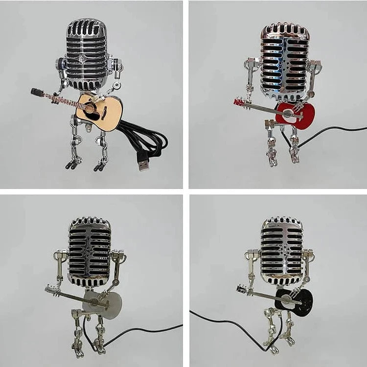 Vintage -Metallmikrofonroboter mit Gitarrenlampe 2