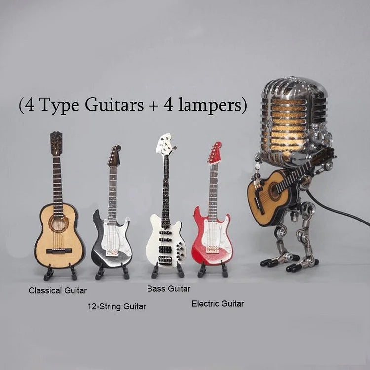 Vintage -Metallmikrofonroboter mit Gitarrenlampe 4