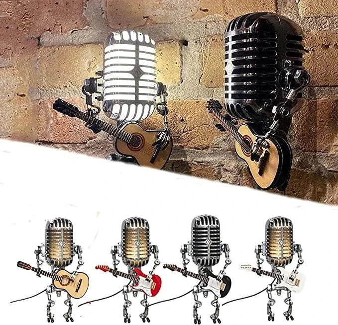 Vintage -Metallmikrofonroboter mit Gitarrenlampe 5