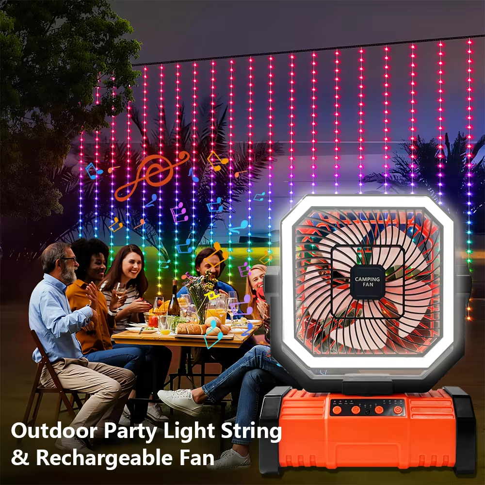 Wiederaufladbarer Campingventilator mit 20000 mAh Akku, 4 Geschwindigkeiten und LED-Laterne 2