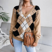 Opal | Gemütlicher V-Ausschnitt Argyle Strickpullover