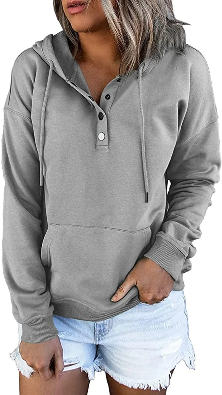 HANIA | Wolle Hoodie med knapp för damer