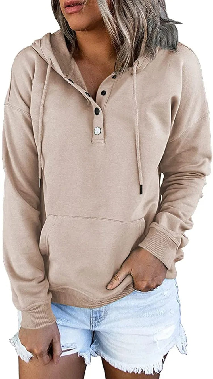 HANIA | Wolle Hoodie med knapp för damer