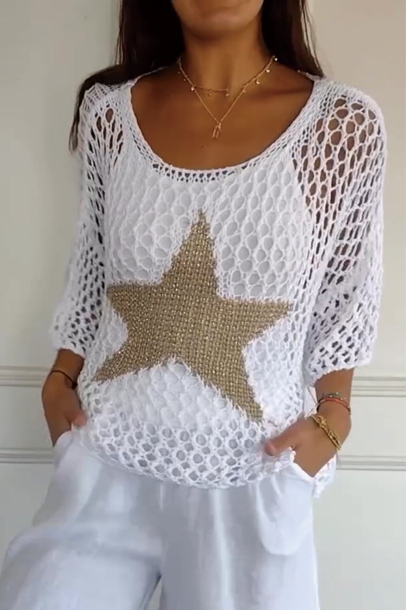 CELIA | Blus med stjärnmönster i transparent tyg