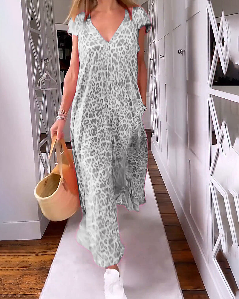 VANESSA | V-Ausschnitt Kurzarm Langes Kleid